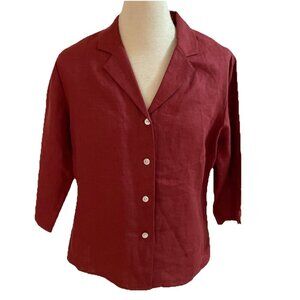 Andrea Viccaro 100% Linen Button Up Shirt Women Petite S Cinnamon 3/4 Sleeve